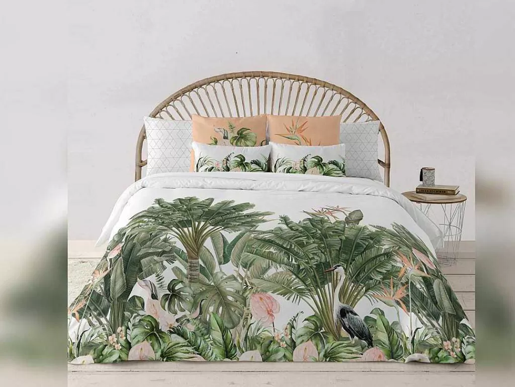 Roupa De Cama*Purline Housse De Couette 100% Coton 1 Piece Blanc A Motifs Jungle 155X240