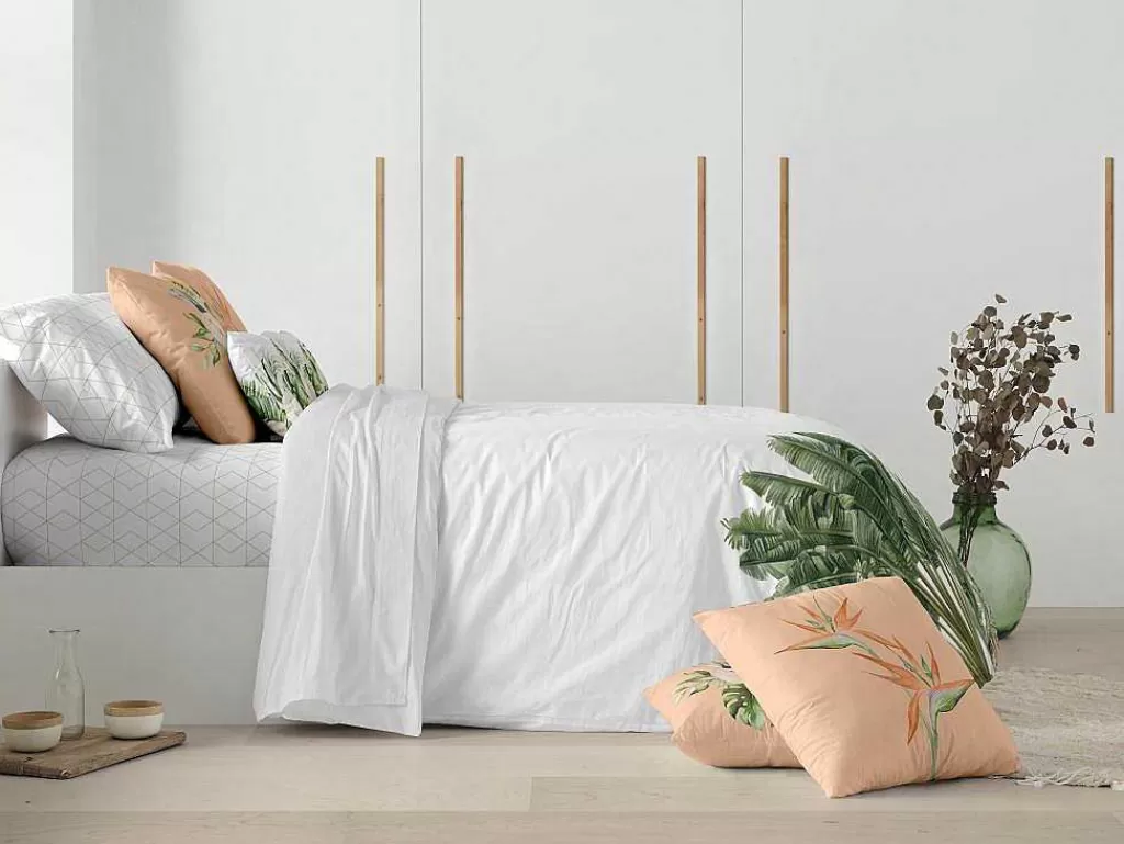 Roupa De Cama*Purline Housse De Couette 100% Coton 1 Piece Blanc A Motifs Jungle 155X240