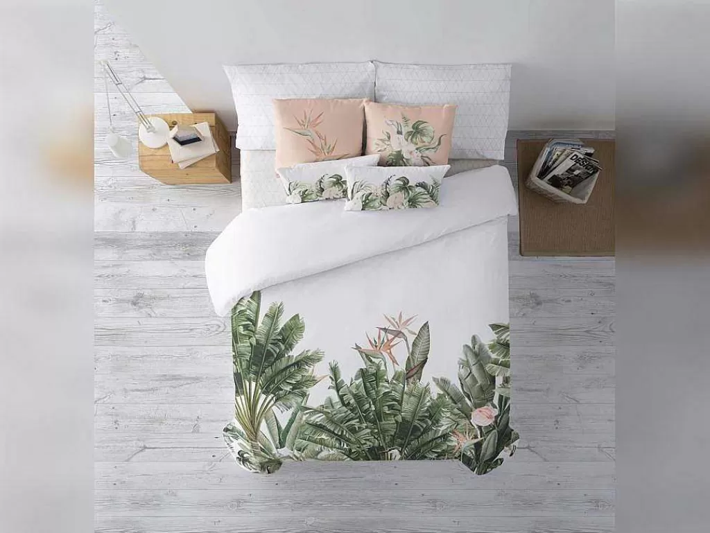 Roupa De Cama*Purline Housse De Couette 100% Coton 1 Piece Blanc A Motifs Jungle 155X240