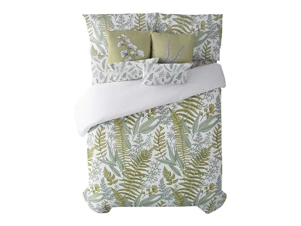 Roupa De Cama*Purline Housse De Couette 100% Coton 1 Piece Blanc A Plantes Vertes 260X240