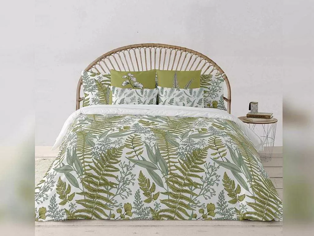 Roupa De Cama*Purline Housse De Couette 100% Coton 1 Piece Blanc A Plantes Vertes 260X240
