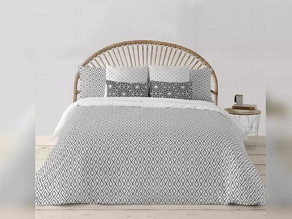 Roupa De Cama*Purline Housse De Couette 100% Coton 1 Piece Gris A Motifs Blancs 155X240