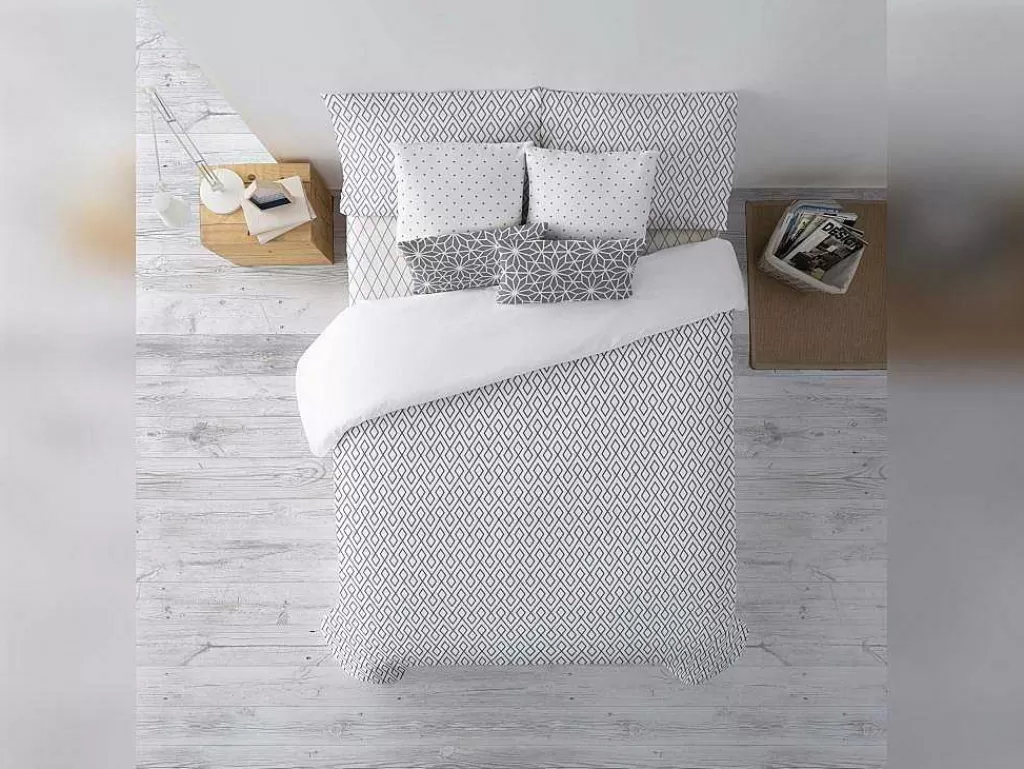 Roupa De Cama*Purline Housse De Couette 100% Coton 1 Piece Gris A Motifs Blancs 260X240