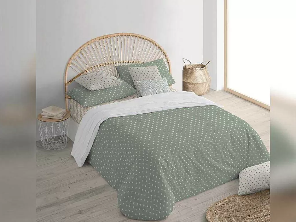 Roupa De Cama*Purline Housse De Couette 100% Coton 1 Piece Vert A Pois Blancs 155X240