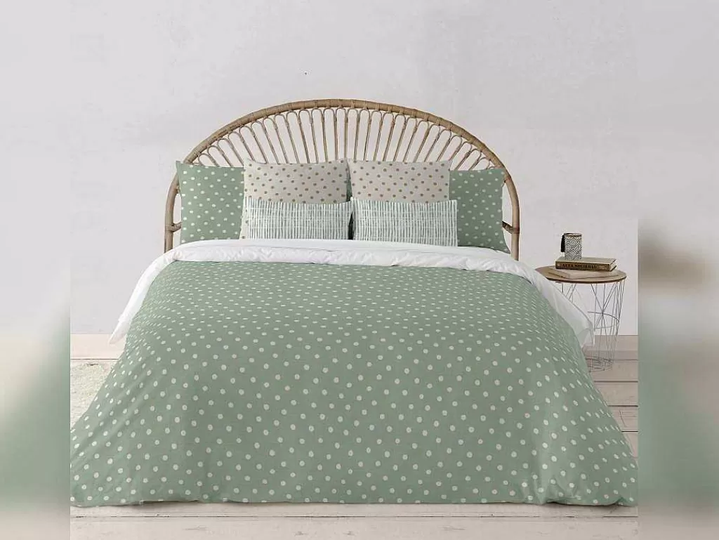 Roupa De Cama*Purline Housse De Couette 100% Coton 1 Piece Vert A Pois Blancs 155X240