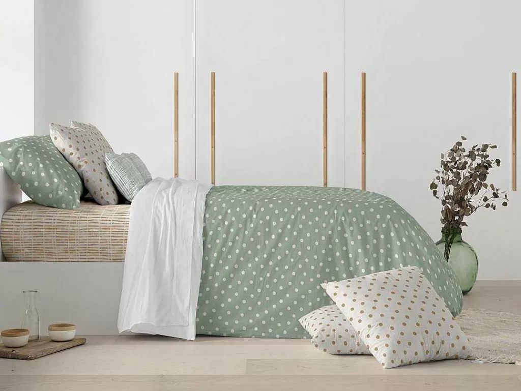 Roupa De Cama*Purline Housse De Couette 100% Coton 1 Piece Vert A Pois Blancs 240X240