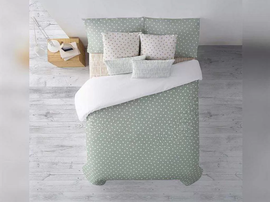 Roupa De Cama*Purline Housse De Couette 100% Coton 1 Piece Vert A Pois Blancs 260X240
