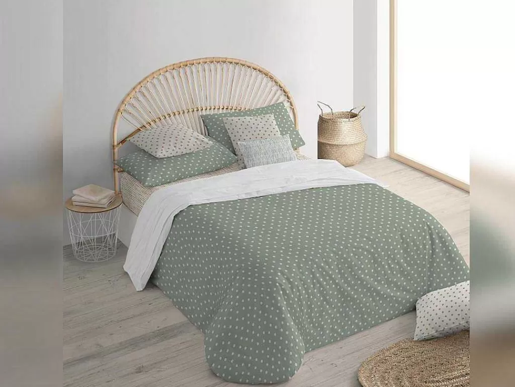 Roupa De Cama*Purline Housse De Couette 100% Coton 1 Piece Vert A Pois Blancs 260X240