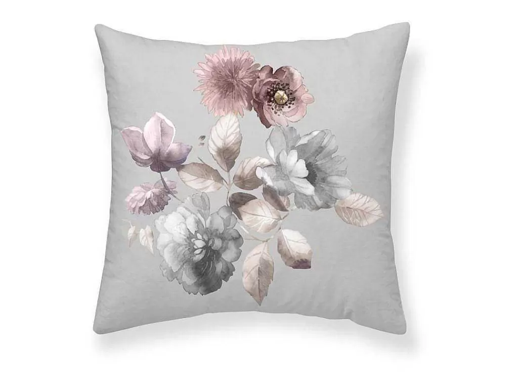 Têxtil De Casa*Purline Housse De Coussin 100% Coton 1 Piece Gris A Motif Floral 50X50