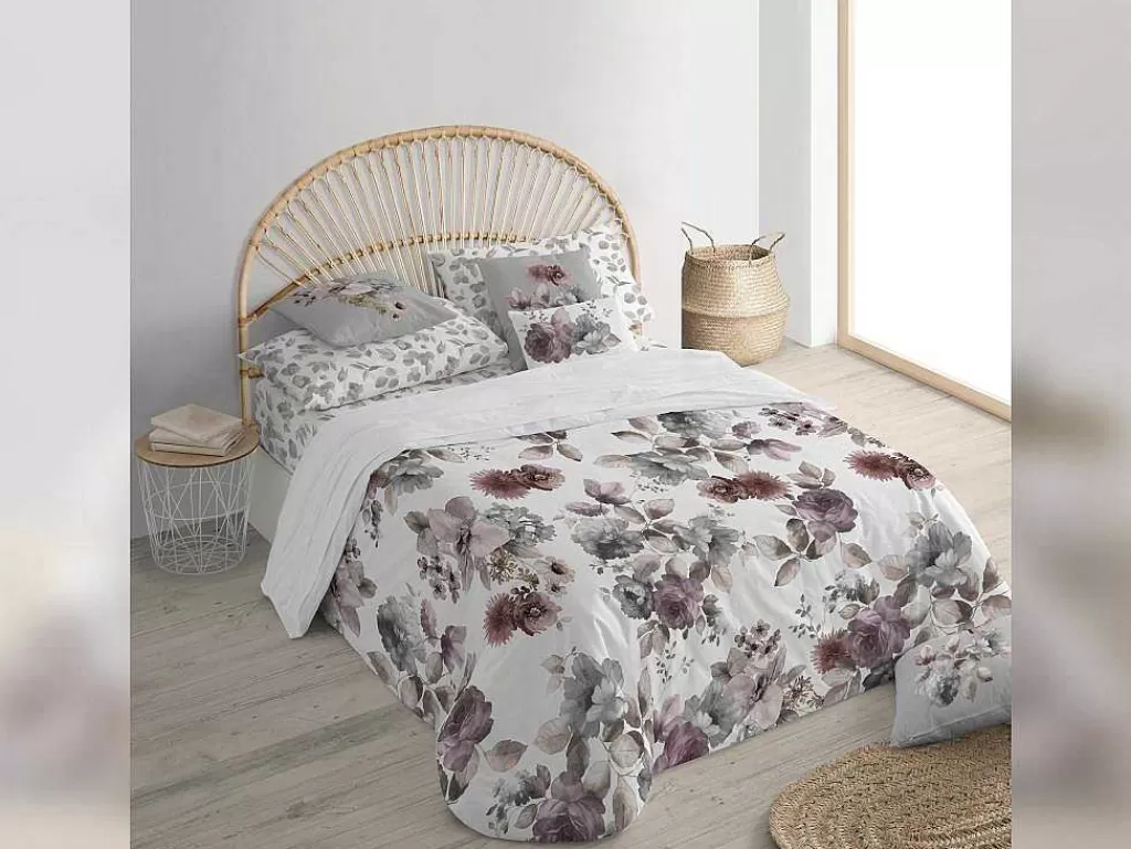 Têxtil De Casa*Purline Housse De Coussin 100% Coton 1 Piece Gris A Motif Floral 50X50