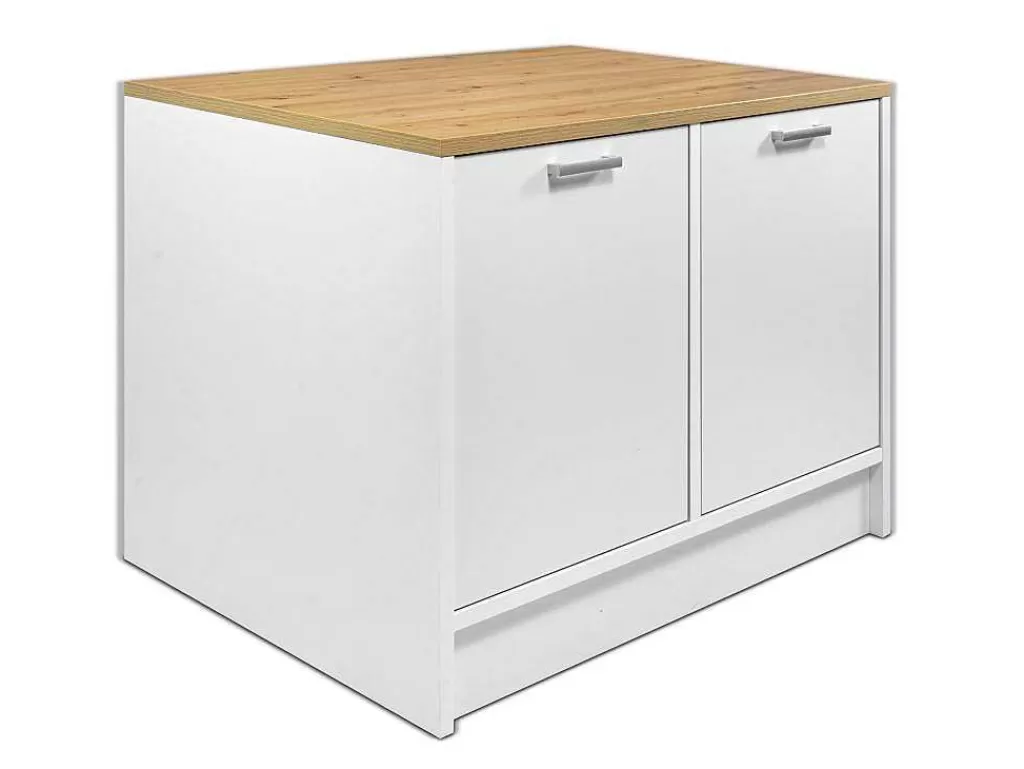 Ilha De Cozinha*Vente-unique Ilha Central De Cozinha Com 2 Portas, Branco E Natural - Mechila