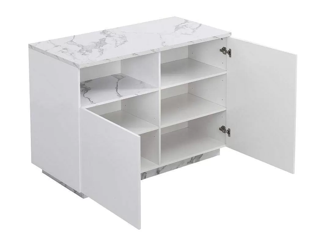 Ilha De Cozinha*Vente-unique Ilha Central De Cozinha Com 2 Portas E 1 Nicho Em Mdf, Efeito Marmore Branco - Corelina