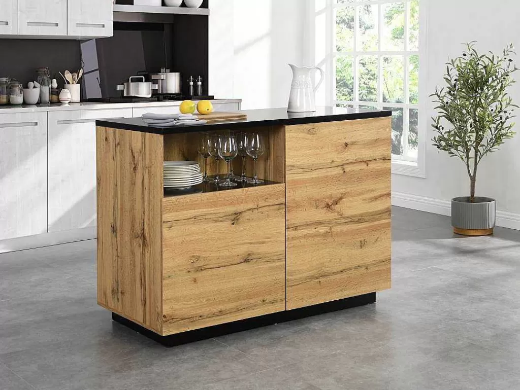 Ilha De Cozinha*Vente-unique Ilha Central De Cozinha Com 2 Portas E 1 Nicho Em Mdf, Natural E Preto - Corelina