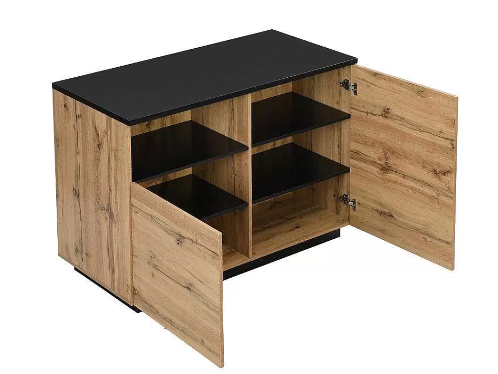 Ilha De Cozinha*Vente-unique Ilha Central De Cozinha Com 2 Portas E 1 Nicho Em Mdf, Natural E Preto - Corelina