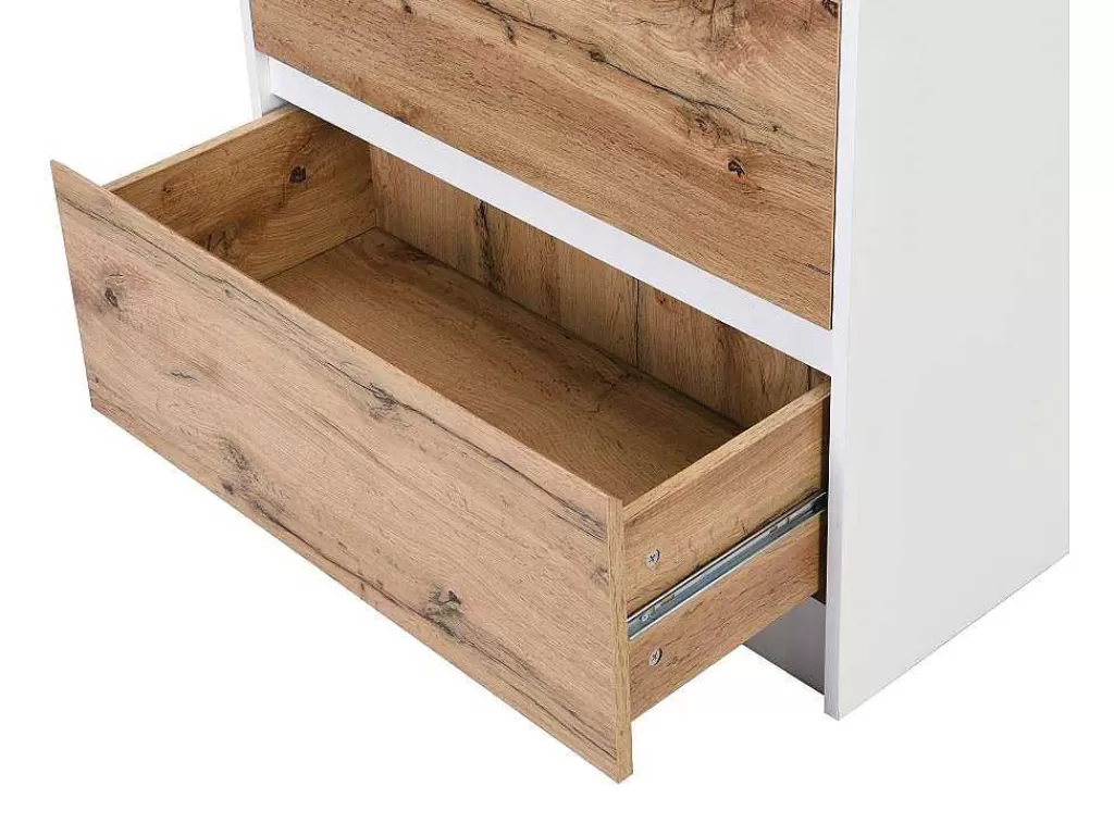 Móvel De Cozinha*Vente-unique Ilha Central De Cozinha Com 3 Gavetas E 8 Nichos Em Mdf Branco E Natural Claro - Palestrina