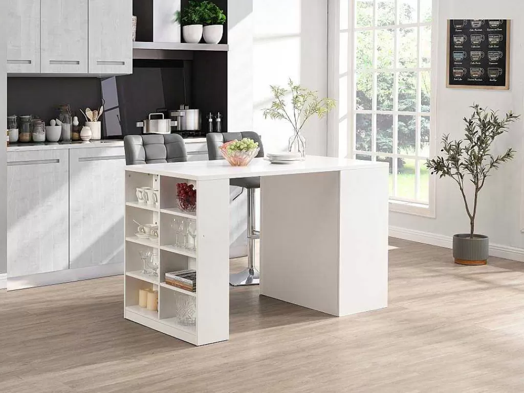 Móvel De Cozinha*Vente-unique Ilha Central De Cozinha Com 3 Gavetas E 8 Nichos Em Mdf Branco E Natural Claro - Palestrina