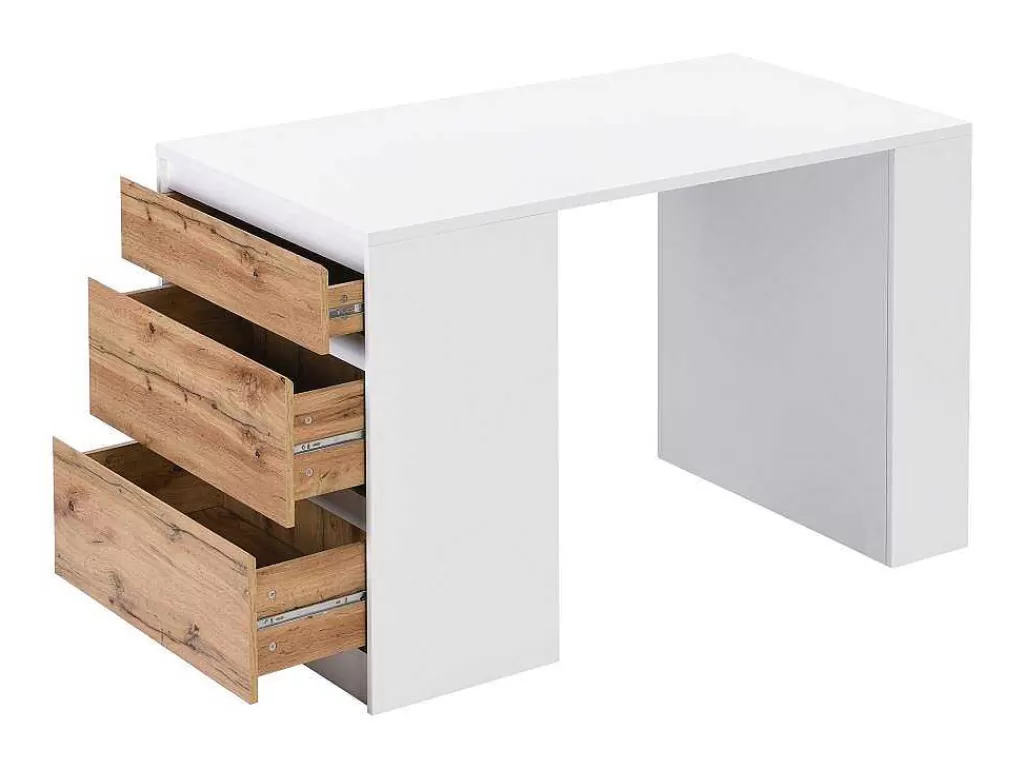 Móvel De Cozinha*Vente-unique Ilha Central De Cozinha Com 3 Gavetas E 8 Nichos Em Mdf Branco E Natural Claro - Palestrina