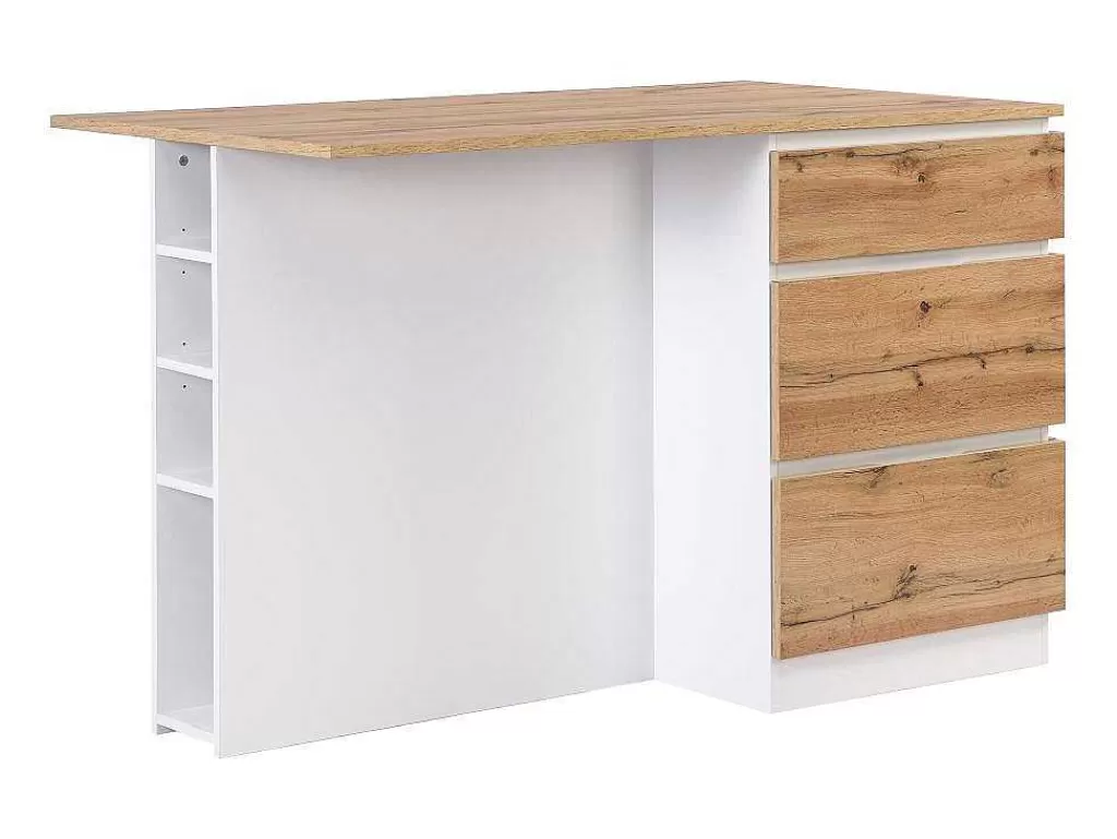 Ilha De Cozinha*Vente-unique Ilha Central De Cozinha Com 6 Gavetas E 4 Nichos Em Mdf Natural Claro E Branco - Pomarela