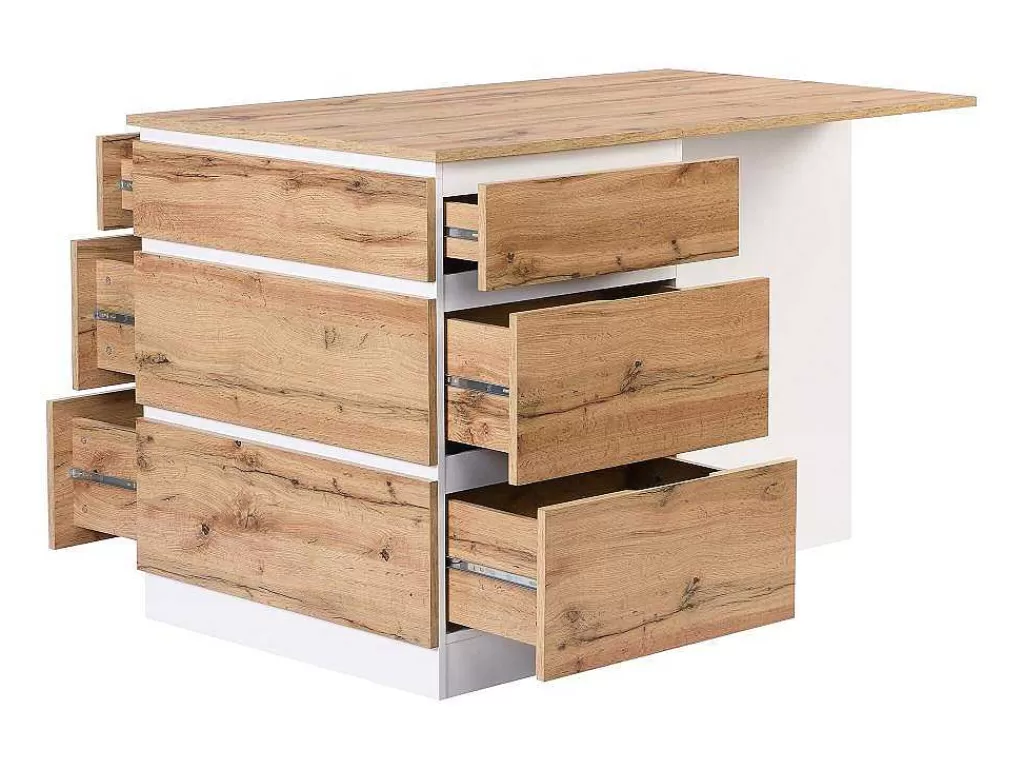 Ilha De Cozinha*Vente-unique Ilha Central De Cozinha Com 6 Gavetas E 4 Nichos Em Mdf Natural Claro E Branco - Pomarela