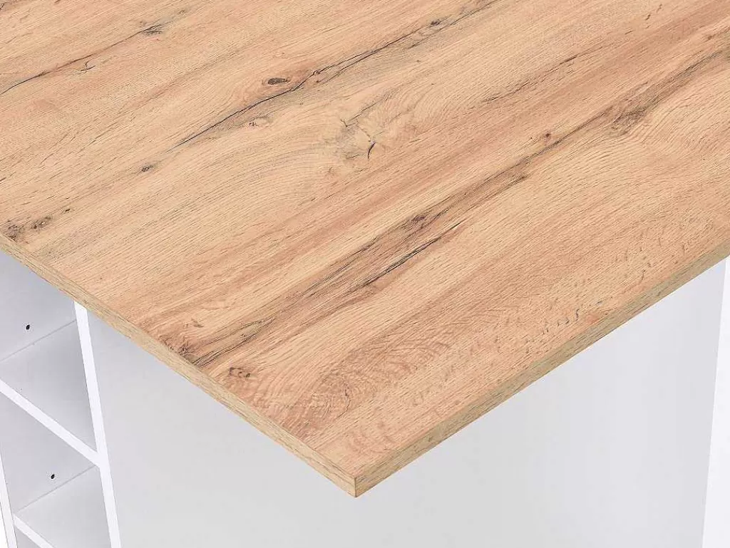 Ilha De Cozinha*Vente-unique Ilha Central De Cozinha Com 6 Gavetas E 4 Nichos Em Mdf Natural Claro E Branco - Pomarela