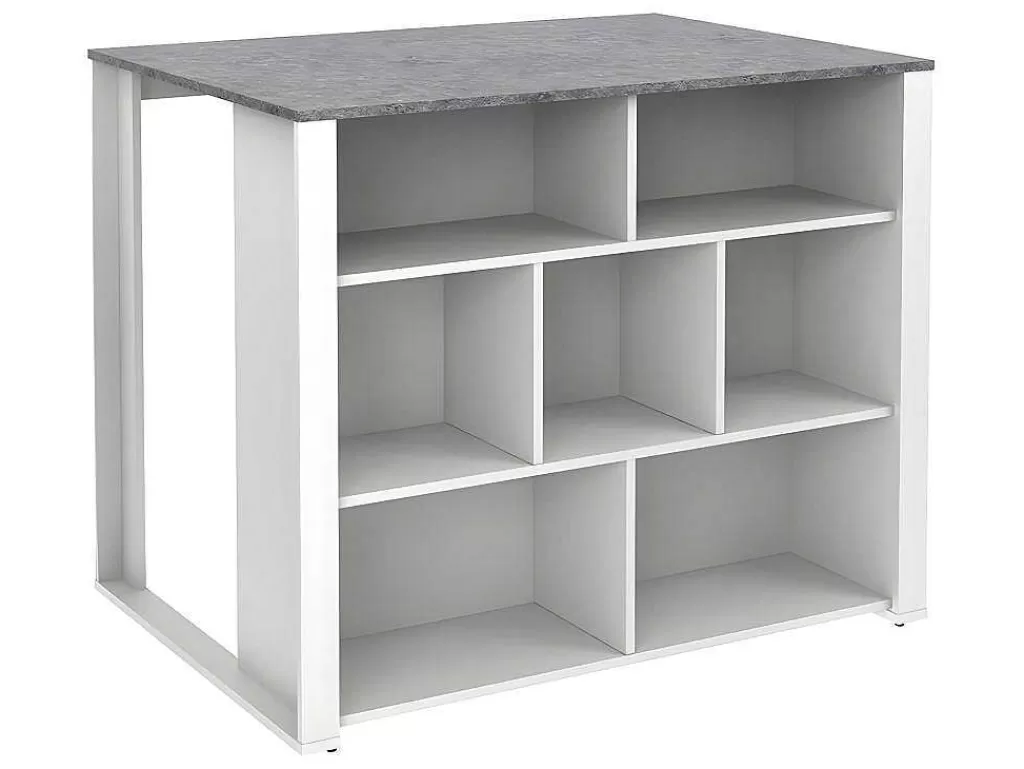 Promoções Sala*Vente-unique Ilha Central De Cozinha Com Espacos De Arrumação 7 Nichos Cor Branco E Cinza Cimento - Opole