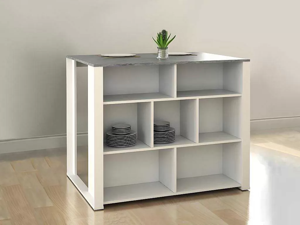 Promoções Sala*Vente-unique Ilha Central De Cozinha Com Espacos De Arrumação 7 Nichos Cor Branco E Cinza Cimento - Opole