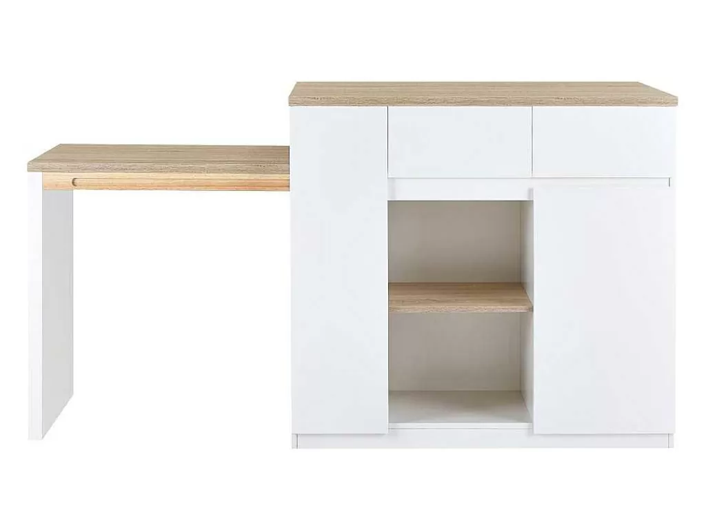 Móvel De Cozinha*Vente-unique Ilha Central De Cozinha Com Espacos De Arrumação Mdf Branco E Natural - Belaza