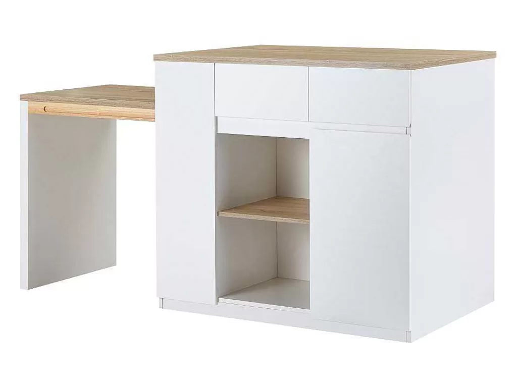 Móvel De Cozinha*Vente-unique Ilha Central De Cozinha Com Espacos De Arrumação Mdf Branco E Natural - Belaza