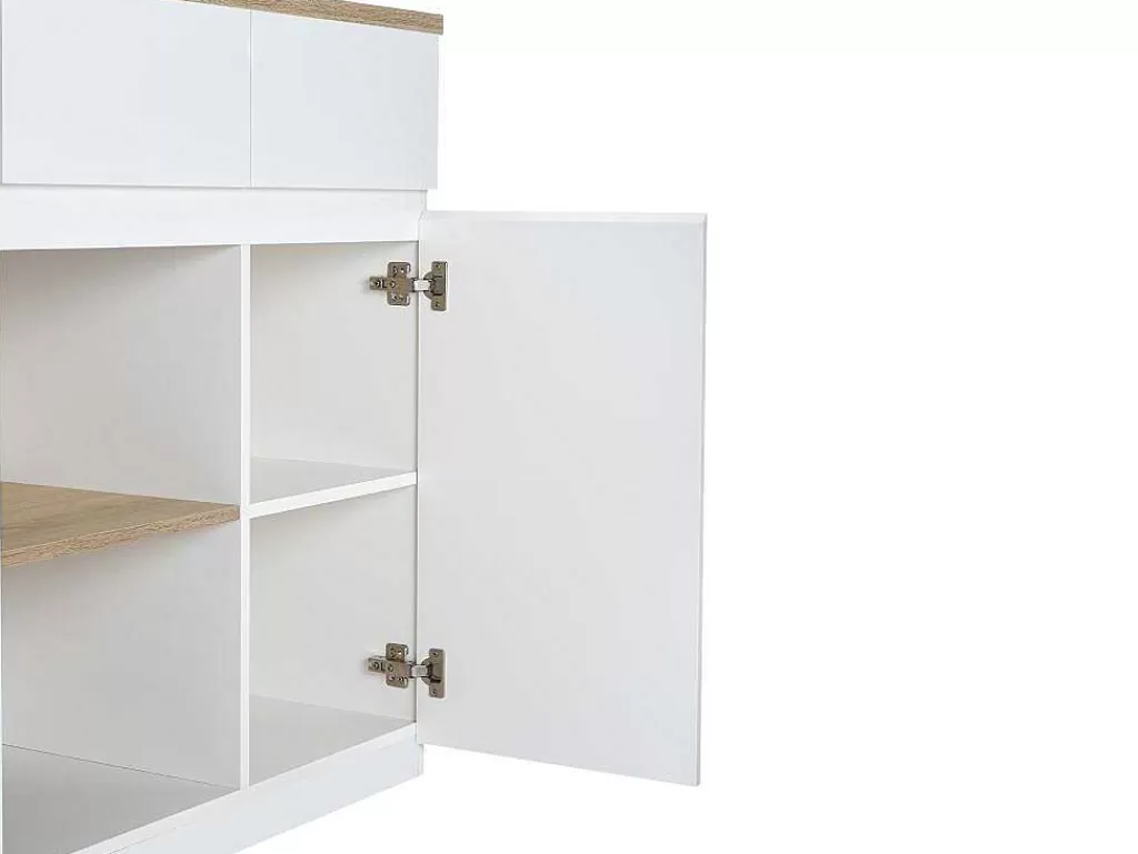 Móvel De Cozinha*Vente-unique Ilha Central De Cozinha Com Espacos De Arrumação Mdf Branco E Natural - Belaza
