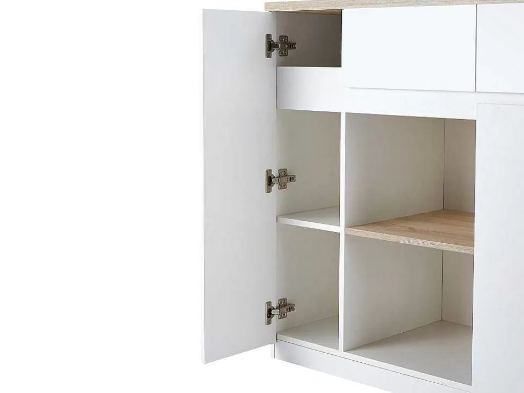 Móvel De Cozinha*Vente-unique Ilha Central De Cozinha Com Espacos De Arrumação Mdf Branco E Natural - Belaza