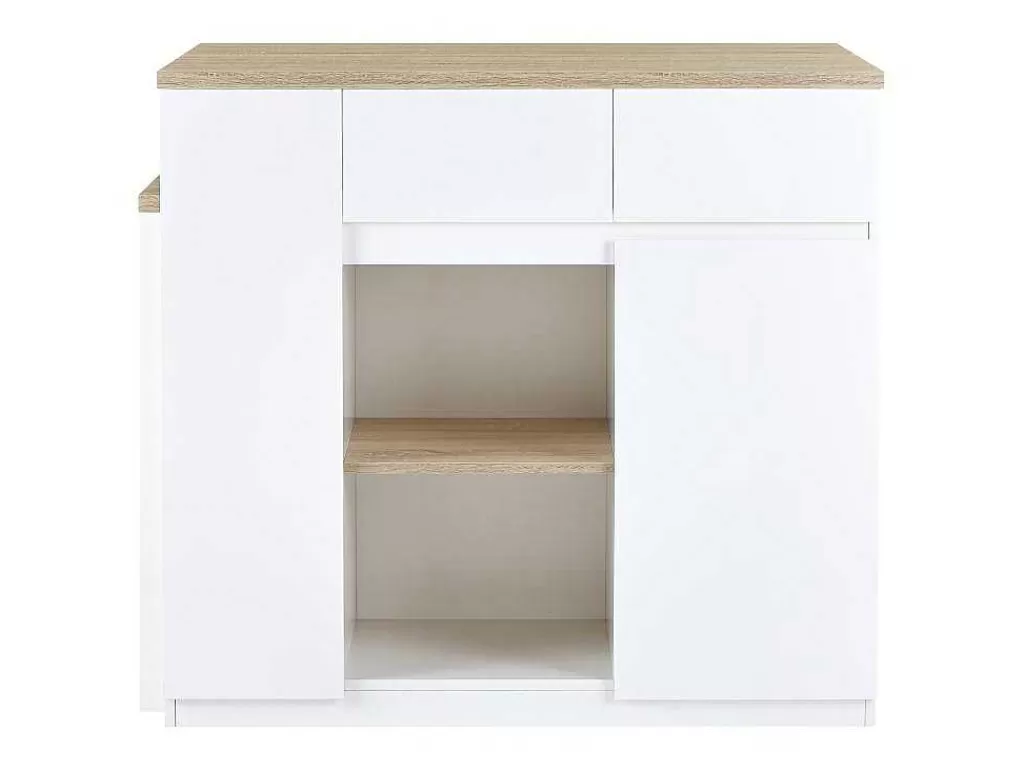 Móvel De Cozinha*Vente-unique Ilha Central De Cozinha Com Espacos De Arrumação Mdf Branco E Natural - Belaza
