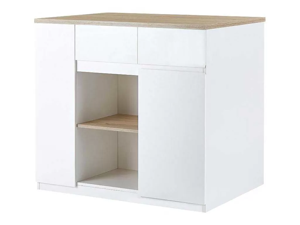 Móvel De Cozinha*Vente-unique Ilha Central De Cozinha Com Espacos De Arrumação Mdf Branco E Natural - Belaza
