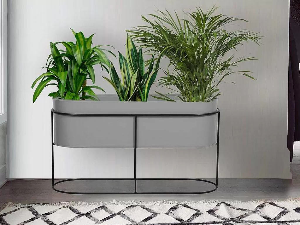 Objeto De Decoração Interior*OZAIA Jardineira Interior Ou Exterior De Pe C.74 X A.40 Cm Metal Cinzento-Claro - Ravina