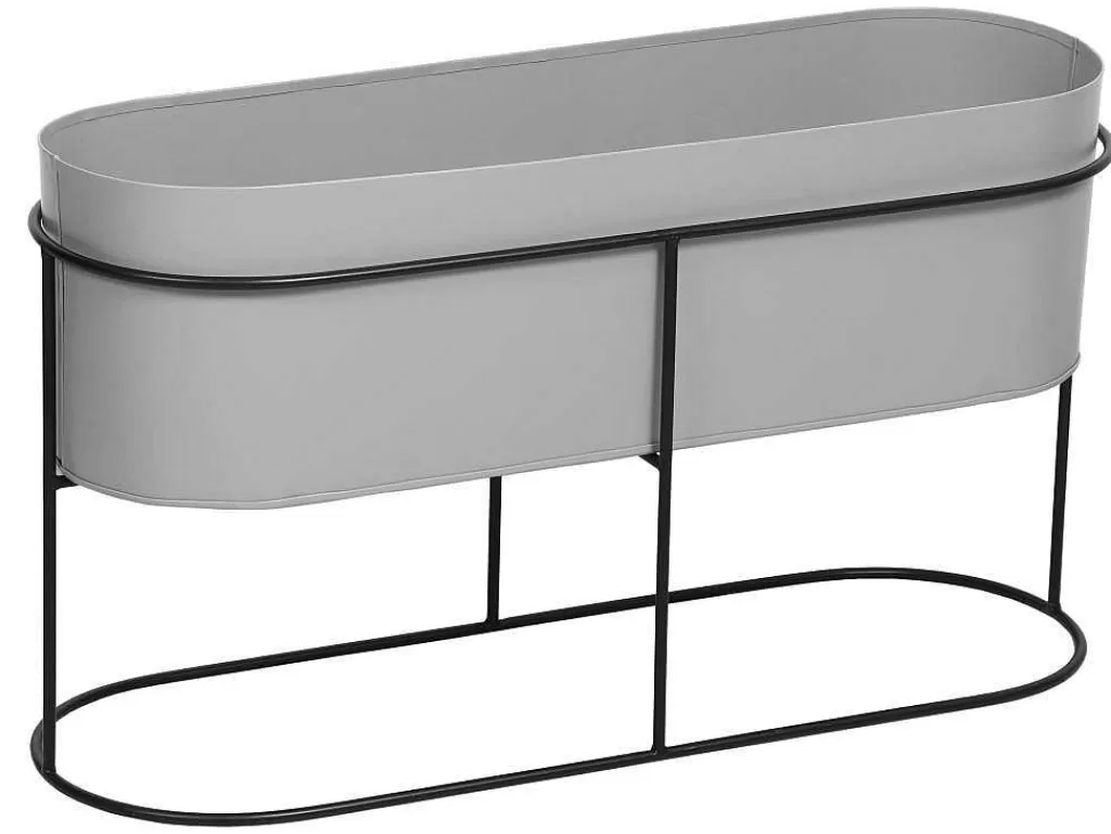 Objeto De Decoração Interior*OZAIA Jardineira Interior Ou Exterior De Pe C.74 X A.40 Cm Metal Cinzento-Claro - Ravina