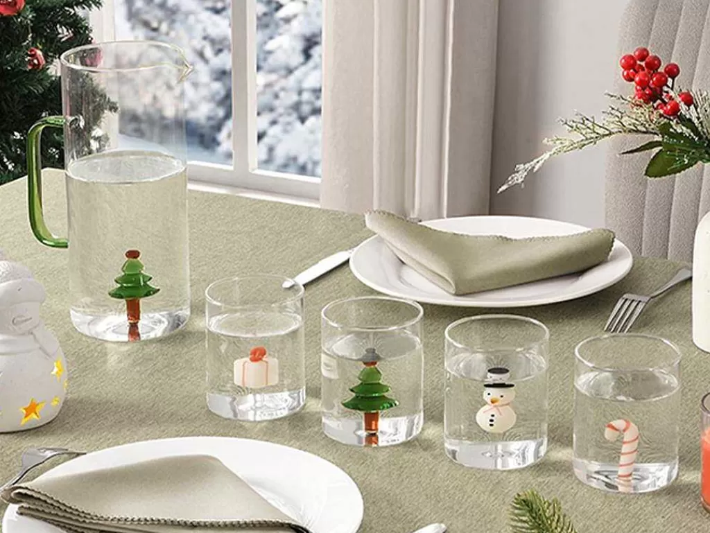 Louça E Utensílios De Cozinha*OZAIA Jarro + Conjunto De 4 Copos Com Motivos De Natal - Scopa
