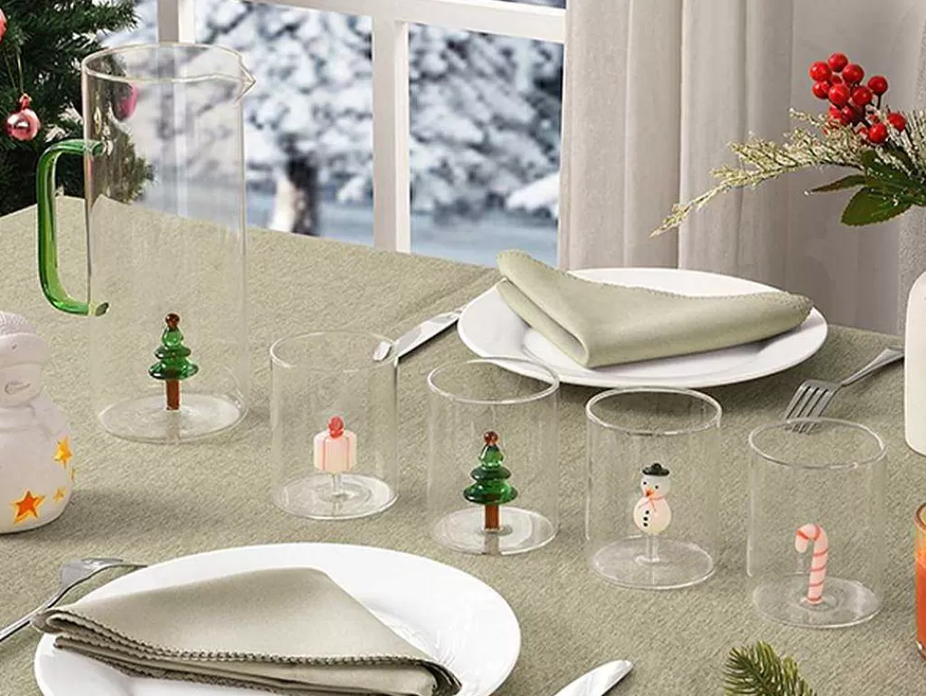 Louça E Utensílios De Cozinha*OZAIA Jarro Com Arvore De Natal Em Vidro Transparente E Verde D.14,5 X A.24 - Mannie