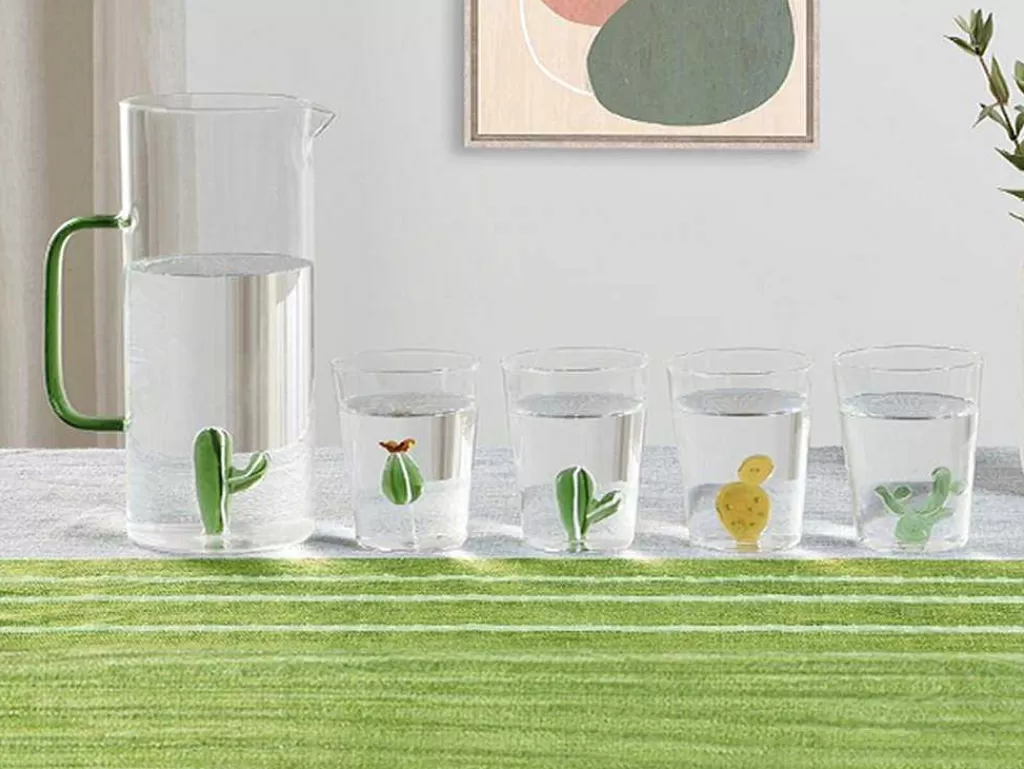 Louça E Utensílios De Cozinha*OZAIA Jarro De Vidro Com Cacto Transparente E Verde O14,5 X A24 Cm - Olata