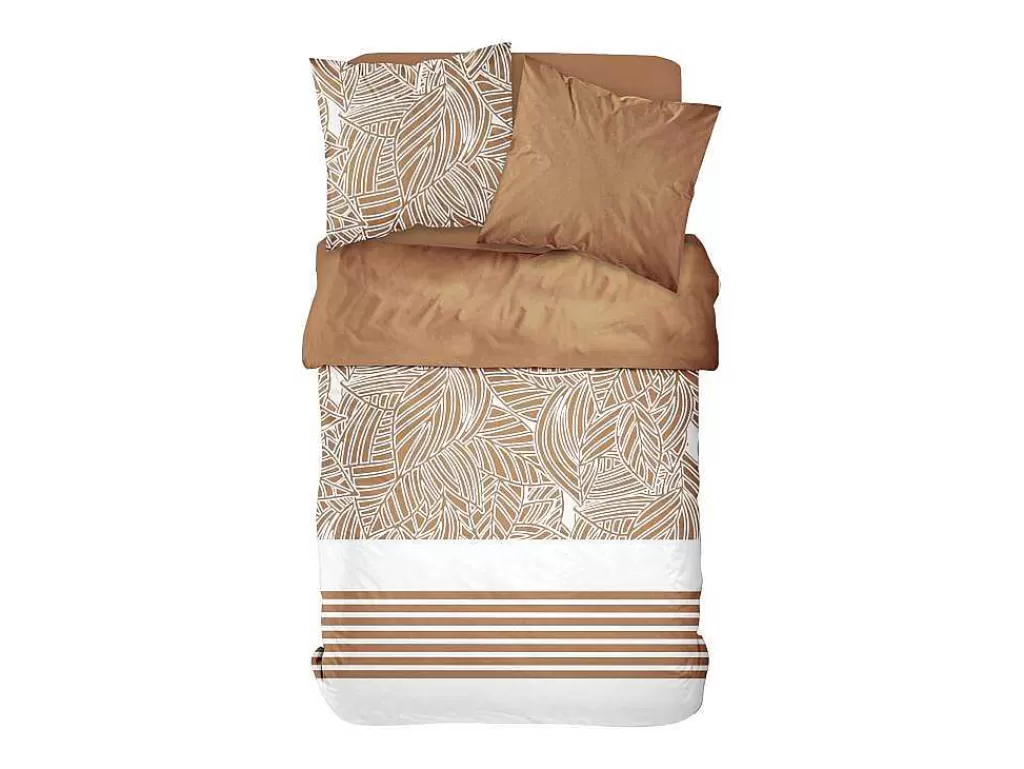 Roupa De Cama*OZAIA Jogo De Cama Motivo Tropical Algodao De 57 Fios/Cm , Capa De Edredão 240X260 Cm + 2 Fronhas 63X63 Cm Castanho E Branco - Nalania