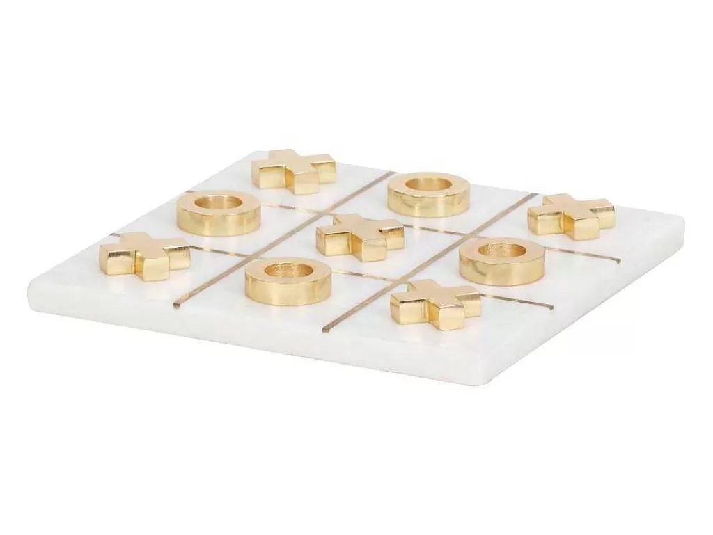Jogo De Interior*Vente-unique Jogo De Tabuleiro, Jogo Do Galo, Marmore E Latao Dourado E Branco, C20,5 X A2,5 X L20,5 Cm - Tactoe