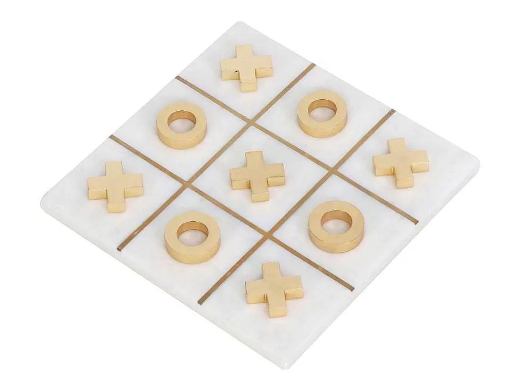 Jogo De Interior*Vente-unique Jogo De Tabuleiro, Jogo Do Galo, Marmore E Latao Dourado E Branco, C20,5 X A2,5 X L20,5 Cm - Tactoe