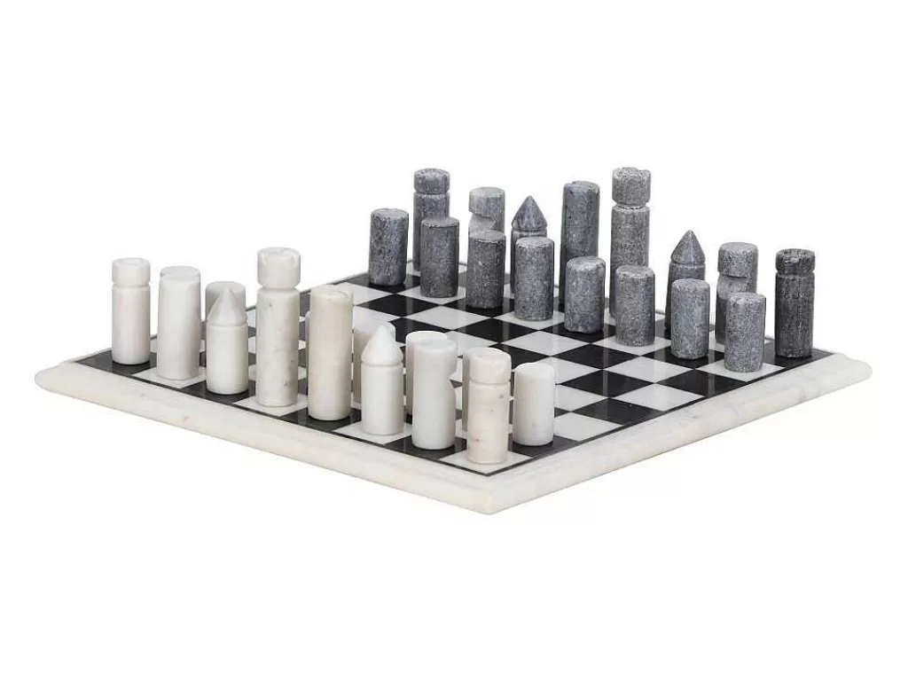 Jogo De Interior*Vente-unique Jogo De Tabuleiro, Tabuleiro De Xadrez, Marmore Preto E Branco C30,5 X A2,54 X L30,5 Cm - Chessy