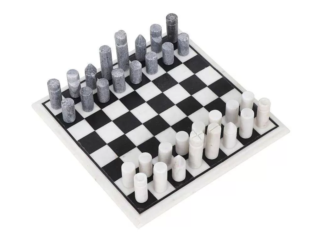 Jogo De Interior*Vente-unique Jogo De Tabuleiro, Tabuleiro De Xadrez, Marmore Preto E Branco C30,5 X A2,54 X L30,5 Cm - Chessy