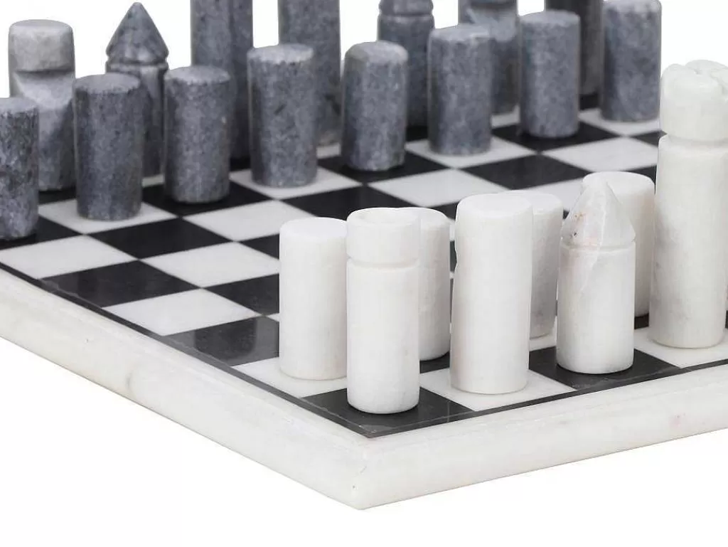 Jogo De Interior*Vente-unique Jogo De Tabuleiro, Tabuleiro De Xadrez, Marmore Preto E Branco C30,5 X A2,54 X L30,5 Cm - Chessy
