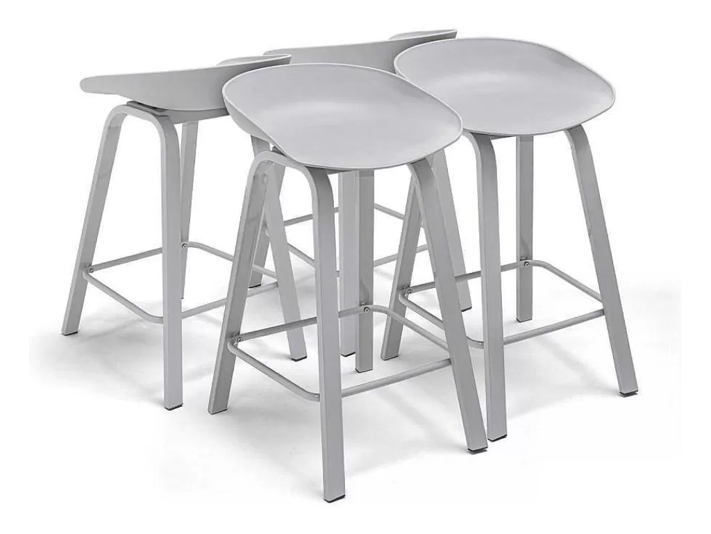 Bancos De Bar*Frankystar Kiel - Conjunto De 4 Bancos De Design Em Metal E Pp Cinzento