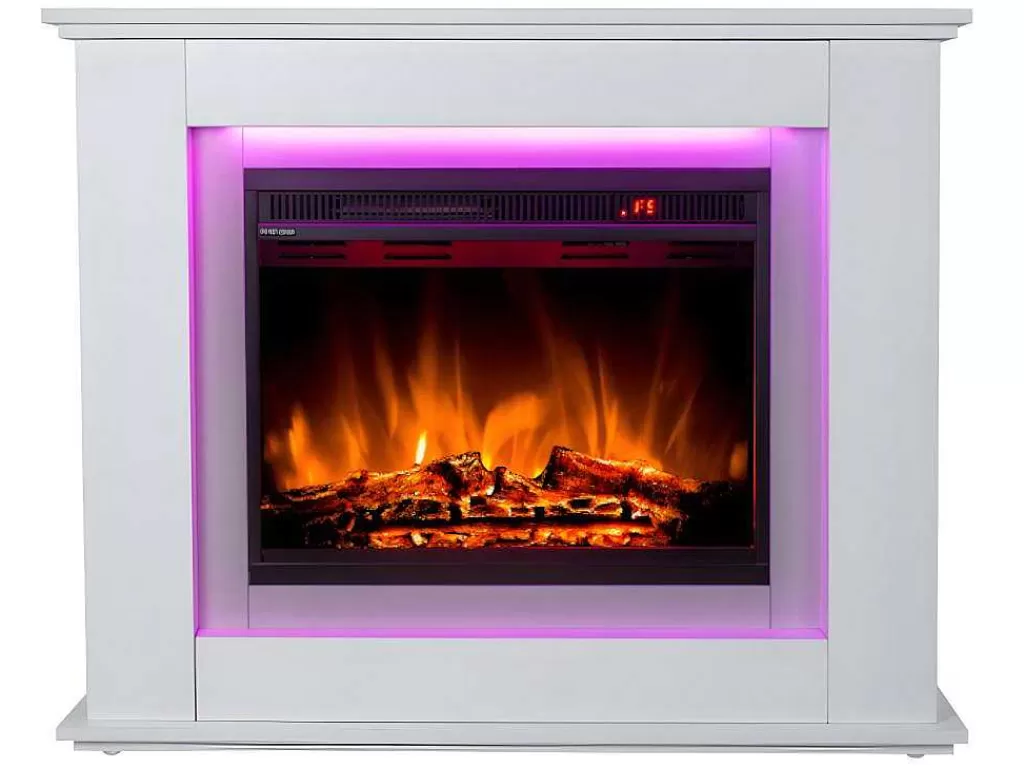 Lareira Elétrica*FLAMATECH Lareira Elétrica De Pe Nevado - Com Cobertura - Leds - C100 X L27,5 X A82,5 Cm - Branco