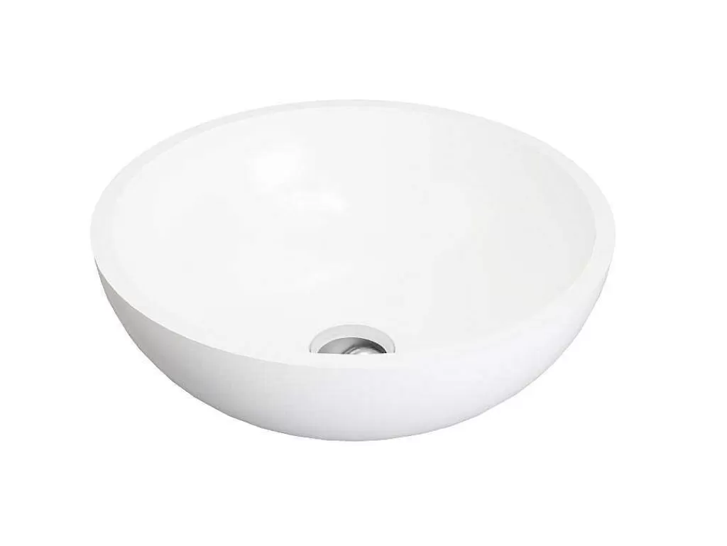 Lavatório*Shower & Design Lavatório De Casa De Banho Redondo Em Solid Surface De 40 Cm Cor Branco - Imja