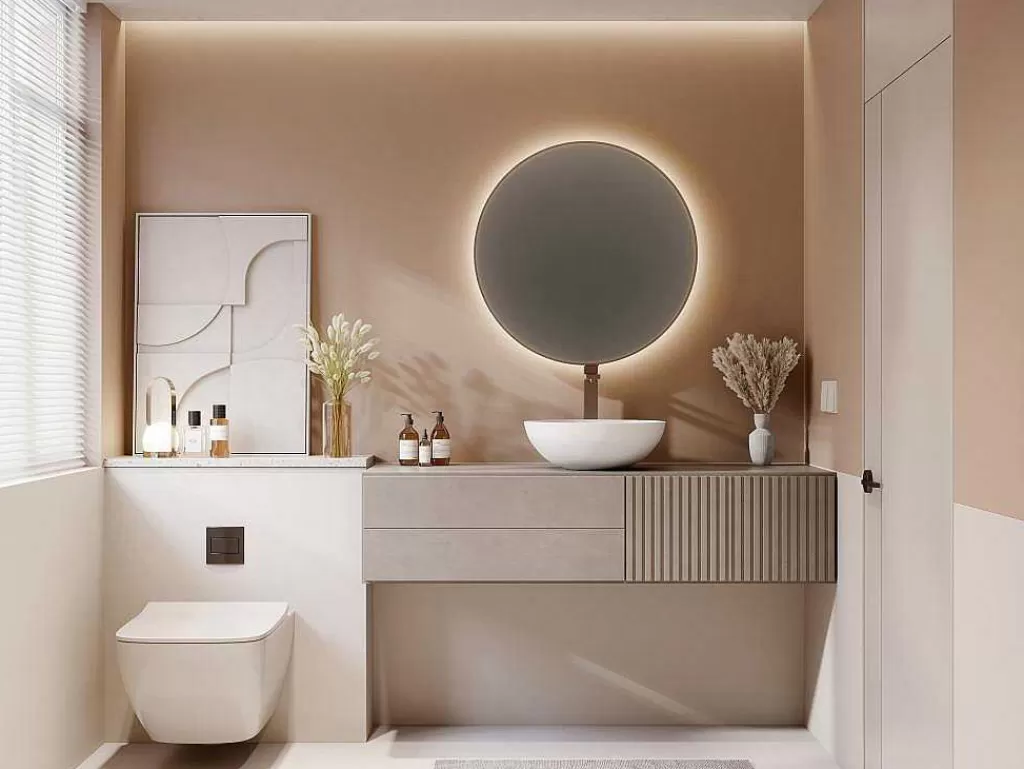 Lavatório*Shower & Design Lavatório De Casa De Banho Redondo Em Solid Surface De 40 Cm Cor Branco - Imja