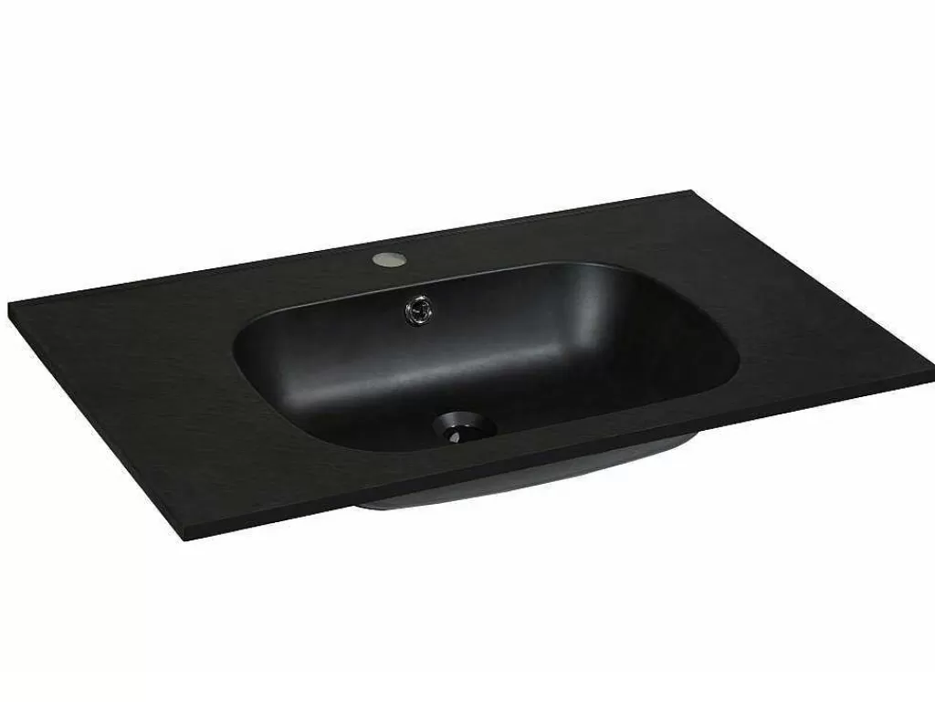 Lavatório*Shower & Design Lavatório De Encastrar Em Resina Efeito Pedra Preta C80 X L46 Cm - Okiwa