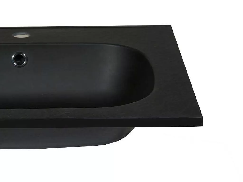 Lavatório*Shower & Design Lavatório De Encastrar Em Resina Efeito Pedra Preta C80 X L46 Cm - Okiwa