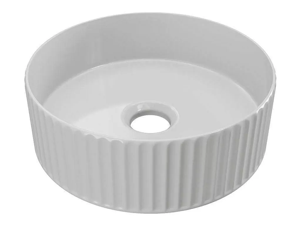 Lavatório*Shower & Design Lavatório De Pousar Ceramica Branco Estriado Redondo 36 Cm - Pedara